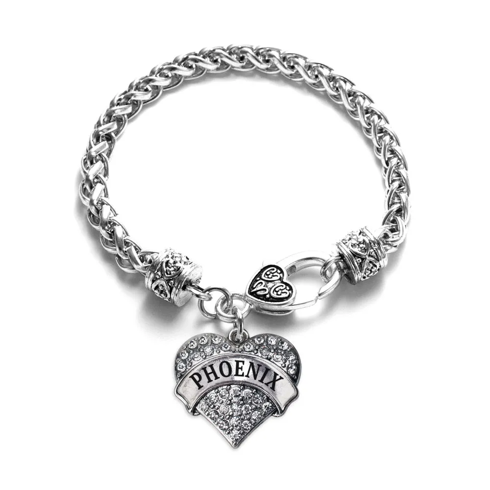 Silver Phoenix Pave Heart Charm Braided Bracelet