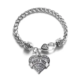 Silver Phoenix Pave Heart Charm Braided Bracelet