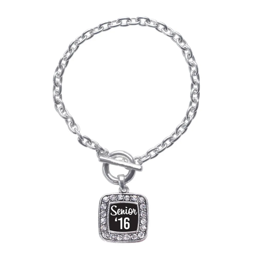 Silver Senior '16 Square Charm Toggle Bracelet