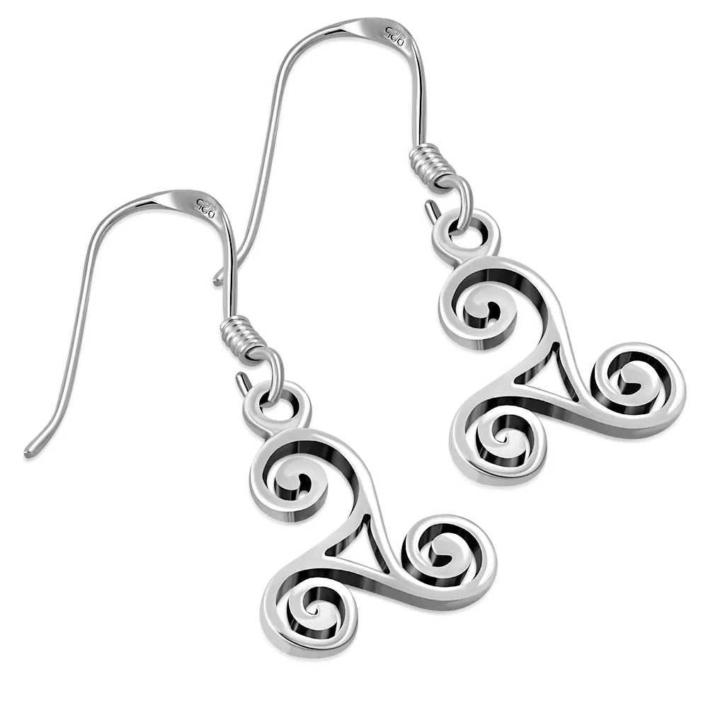 Silver Small Celtic Triskele Triple Spiral Earrings