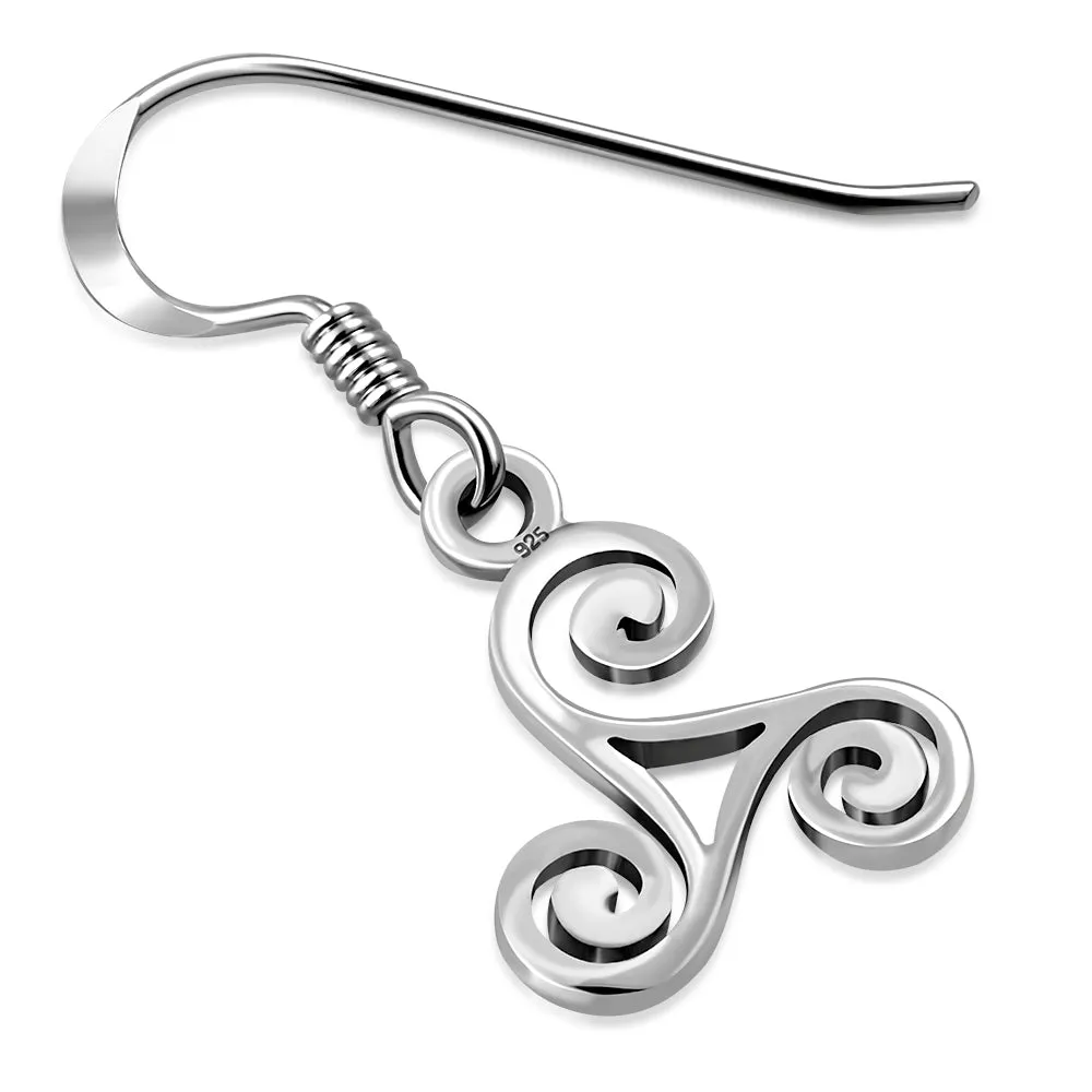 Silver Small Celtic Triskele Triple Spiral Earrings