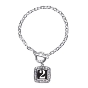 Silver Sport Number 2 Square Charm Toggle Bracelet