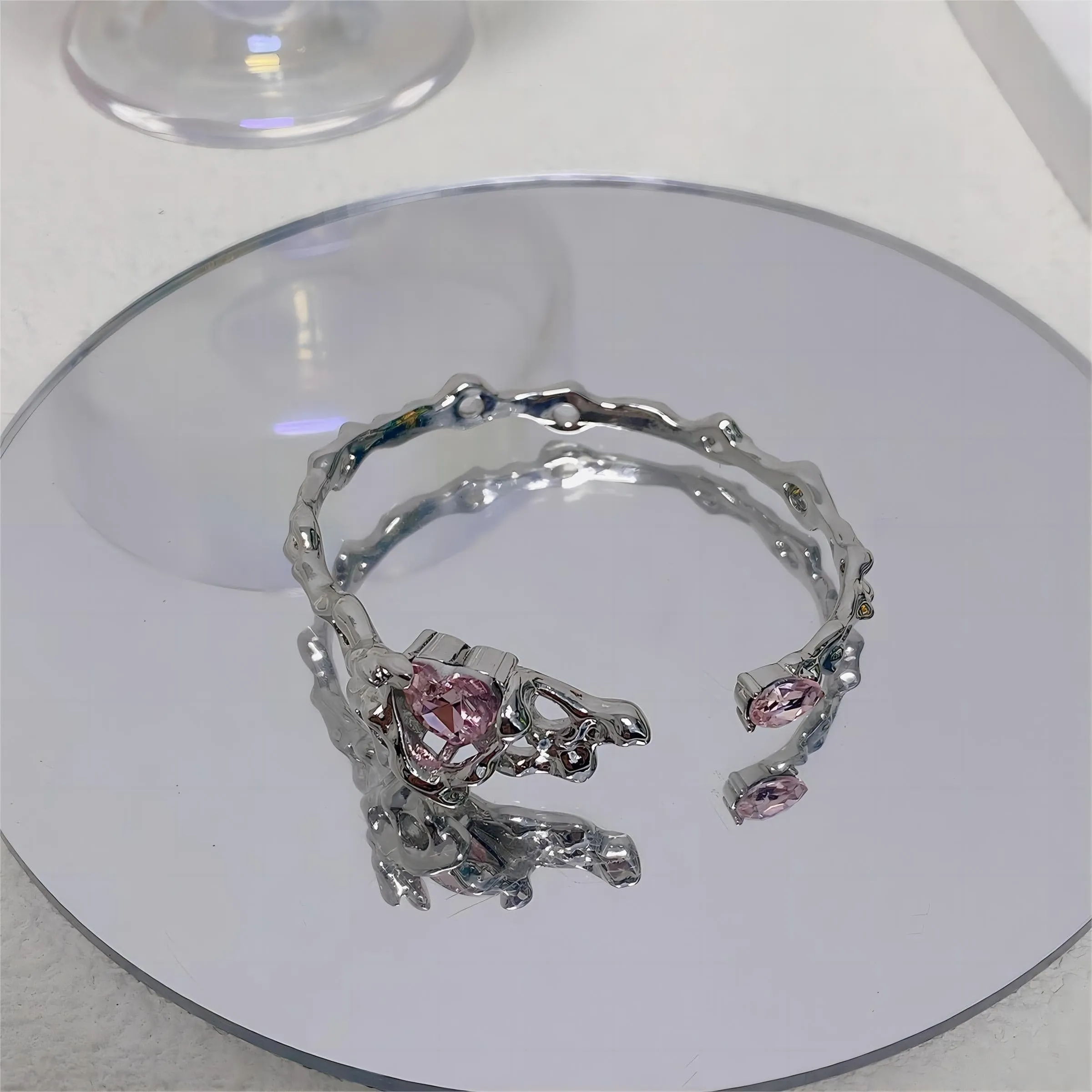 Sliver Crystal Heart Bangle Bracelet