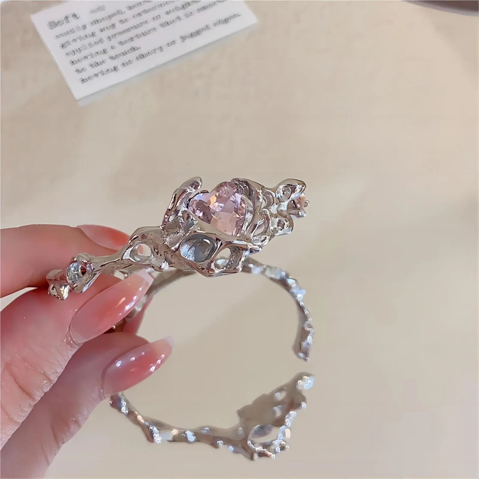 Sliver Crystal Heart Bangle Bracelet