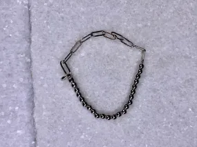 Small Metal Link & Bead Bracelet-Silver