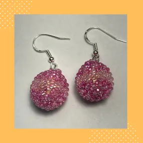 Small Round Pink Beaded Earrings