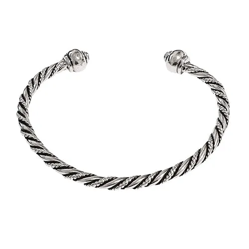 Solid 925 Sterling Silver Twist Bangle Bracelet for Men and Women