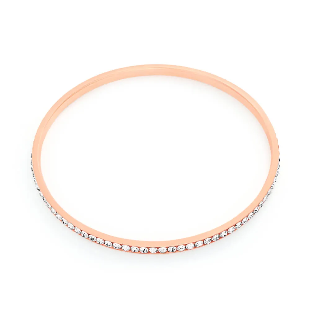 Stainless Steel Rose Gold Plated Crystal 3mmx65mm Bangle