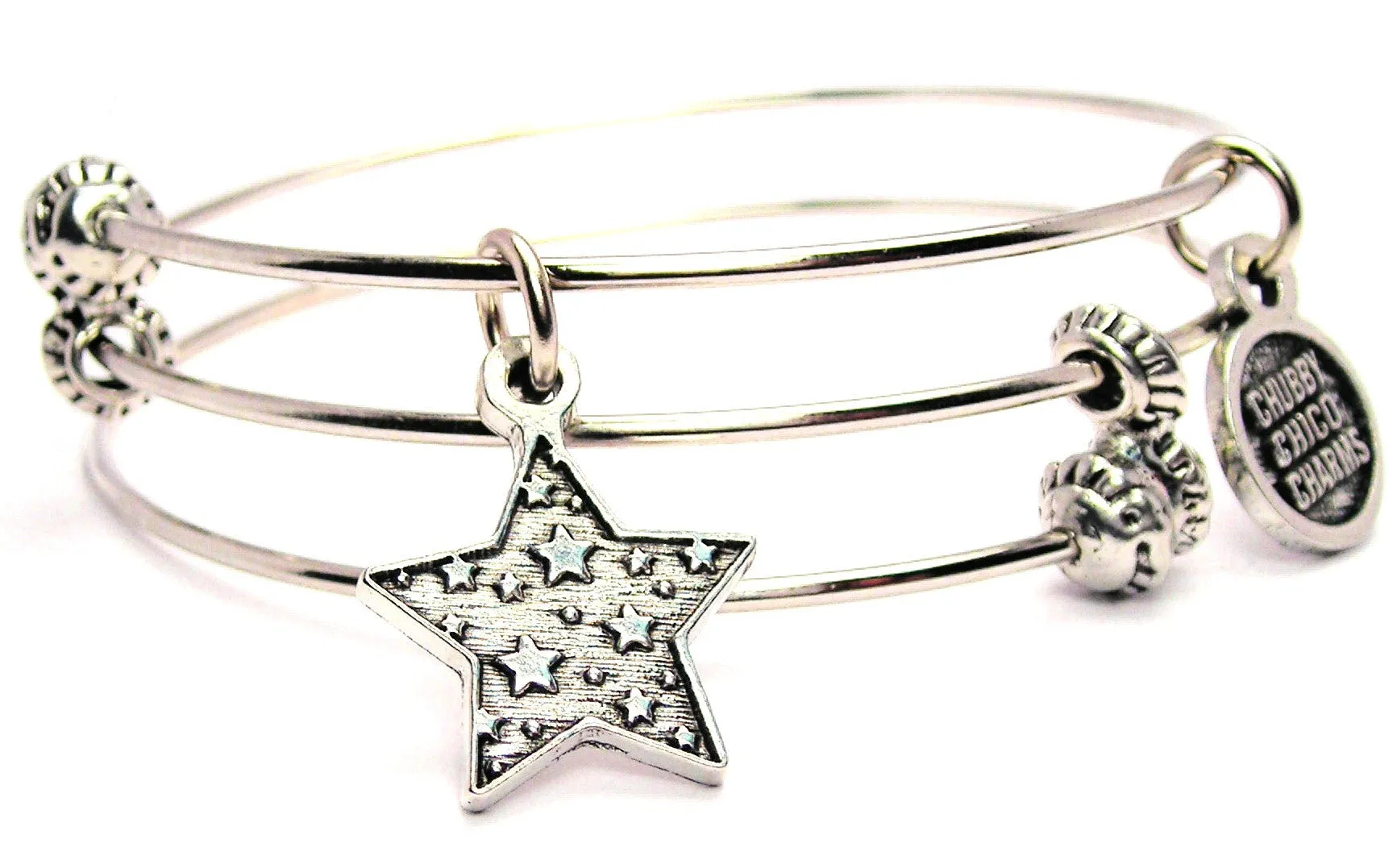 Stars In A Star Triple Style Expandable Bangle Bracelet