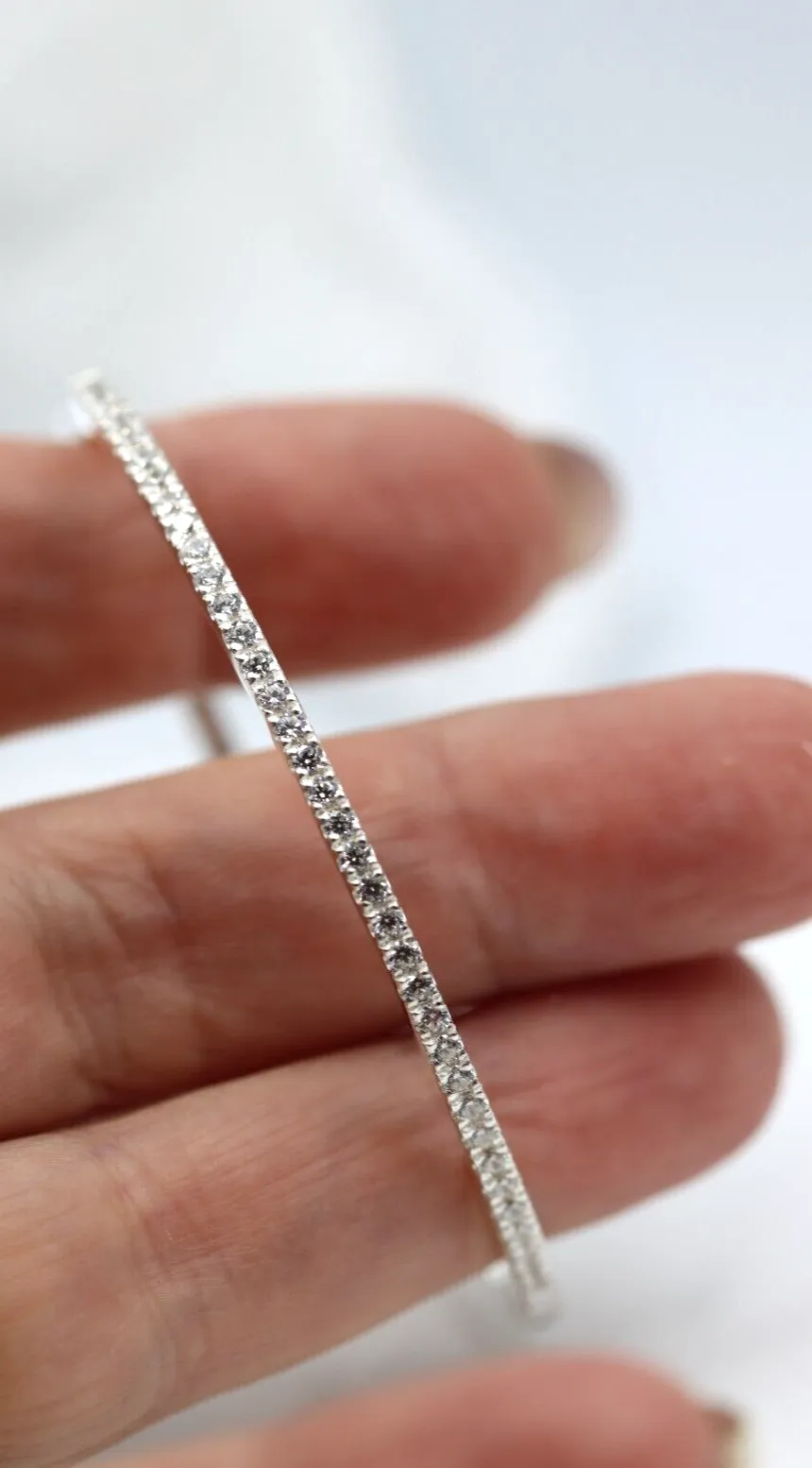 Sterling Silver 2.8mm Cubic Zirconia Bangle 54x48mm inside diameter - Free Post