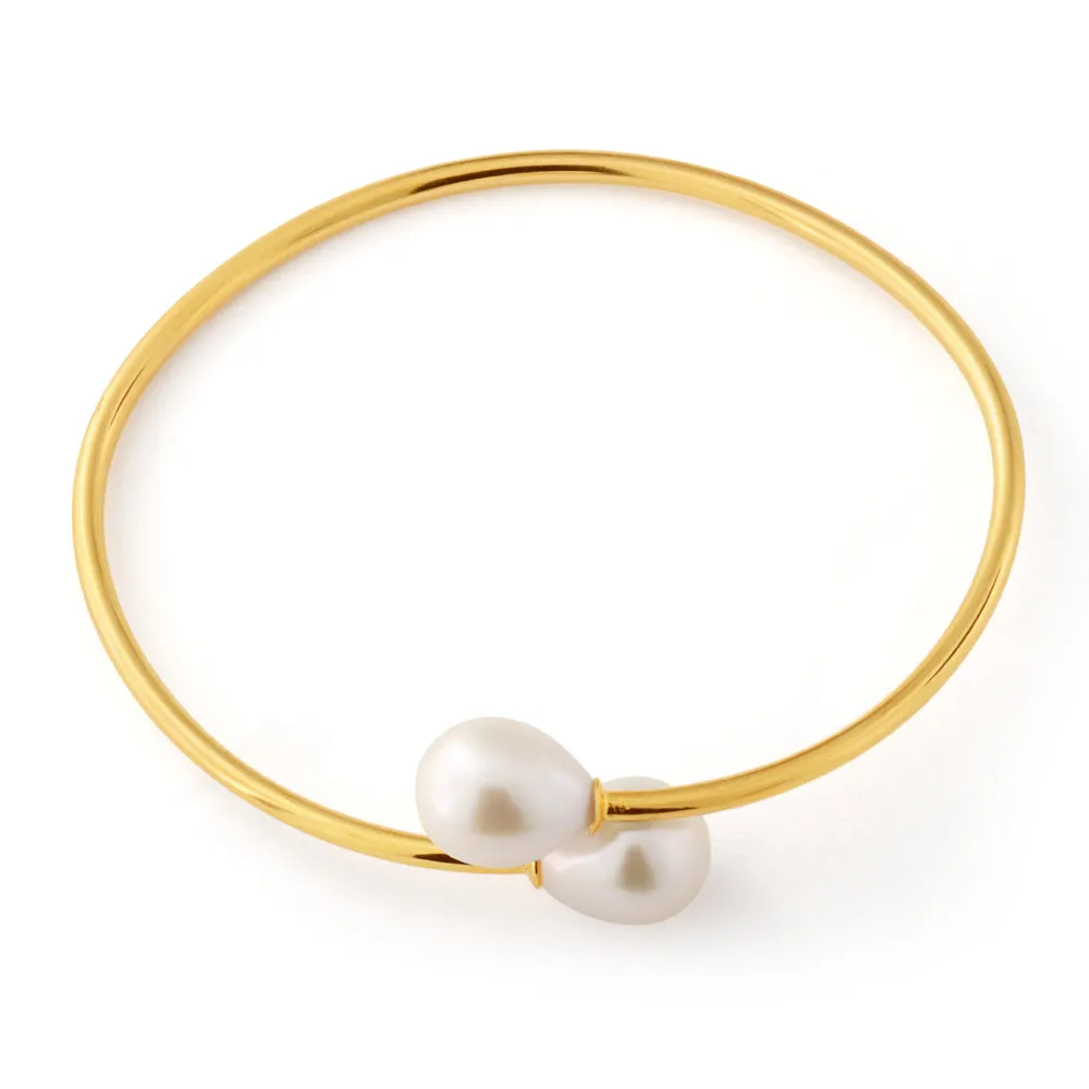 Sterling Silver Gold Plated 8-10mm Freshwater Pearl Bangle