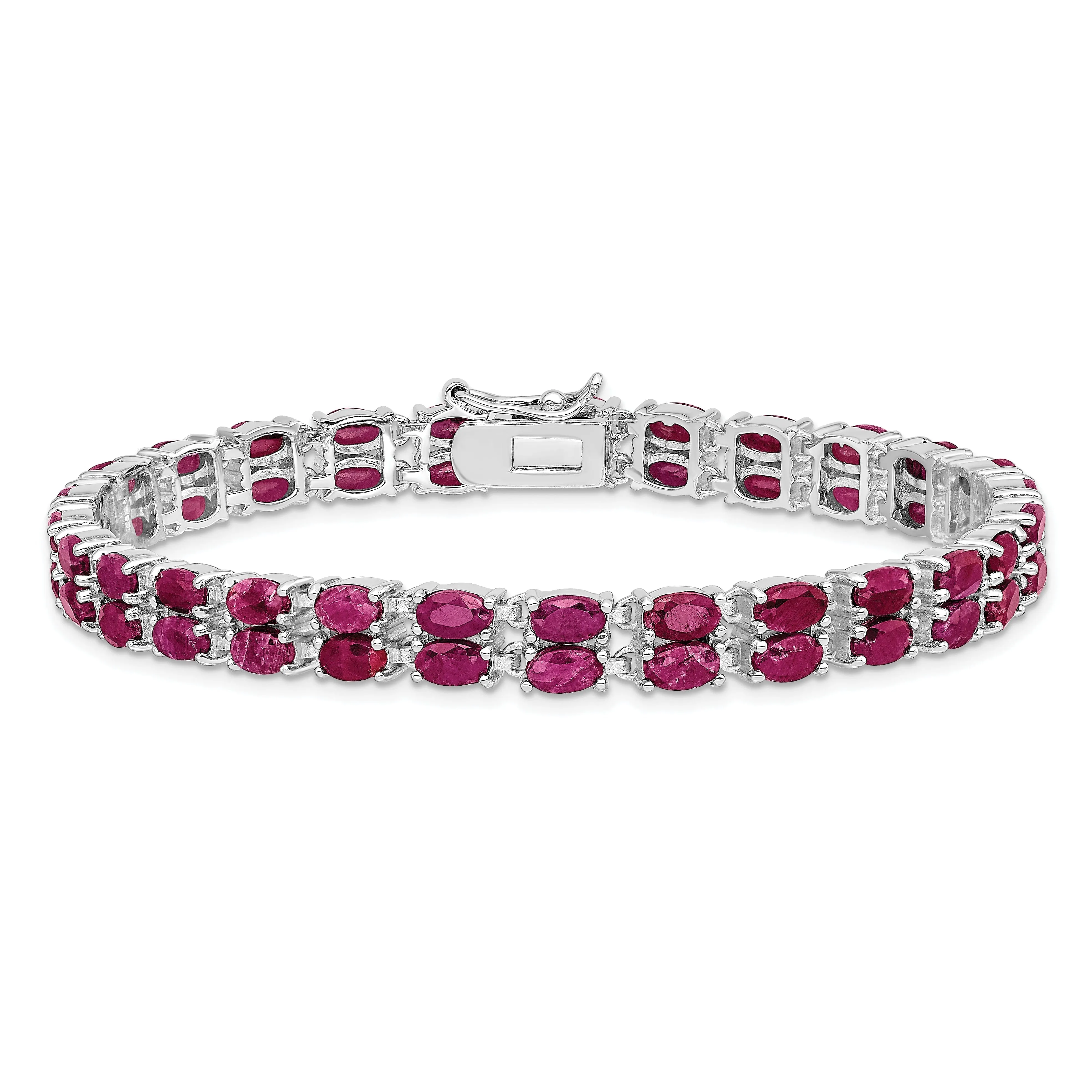 Sterling Silver Polished Rhodium Ruby Bracelet