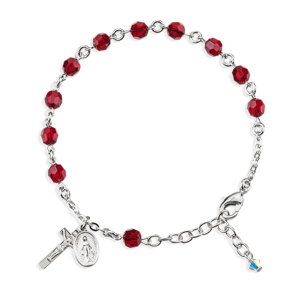 Sterling Silver Rosary Bracelet Created with 6mm Ruby Finest Austrian Crystal Round Beads by HMH - B8550RB