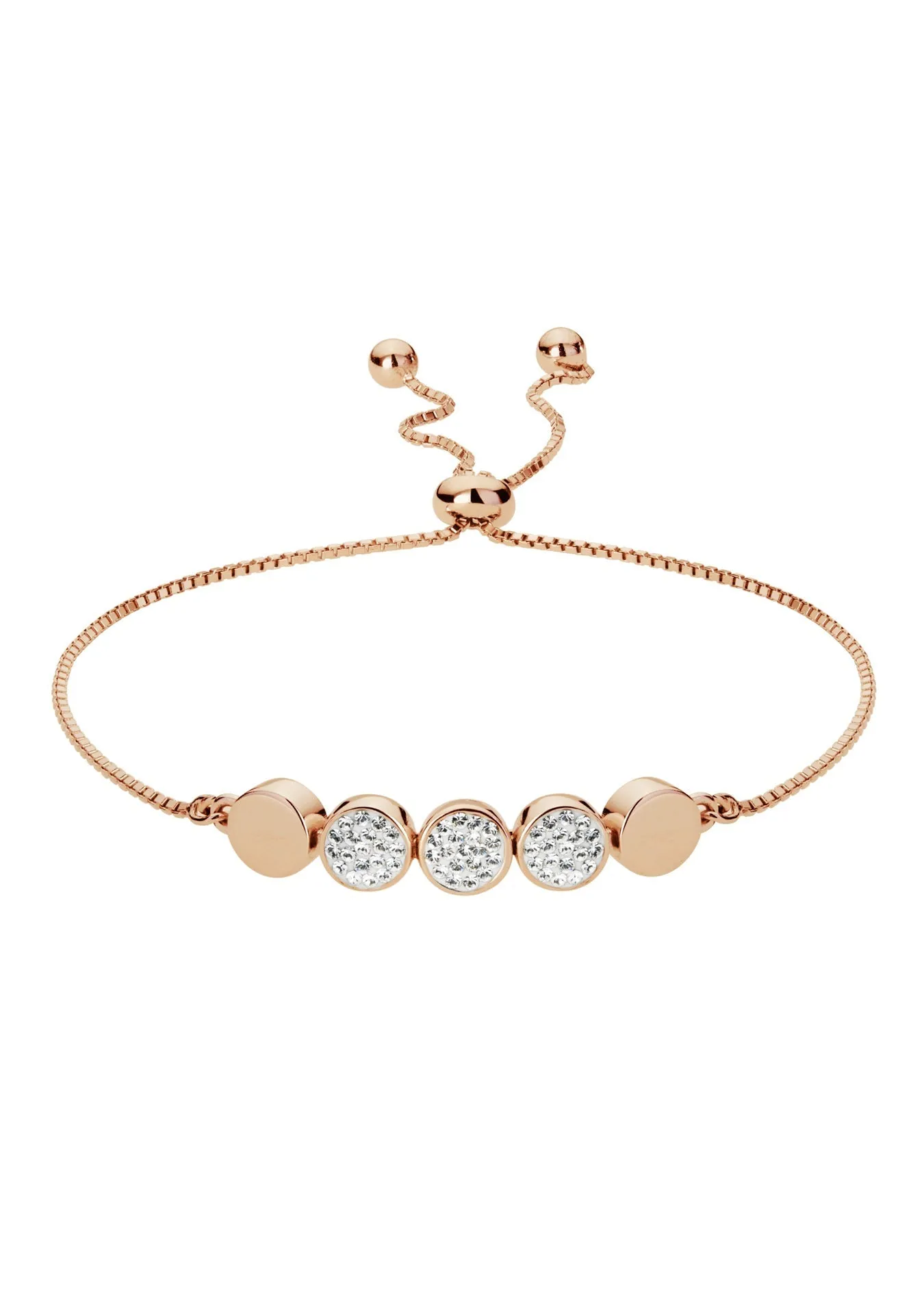 Sterling Silver Rose Gold Plated Crystal Adjustable Bracelet