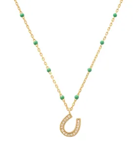 TAI Enamel Green Beaded Horseshoe Necklace