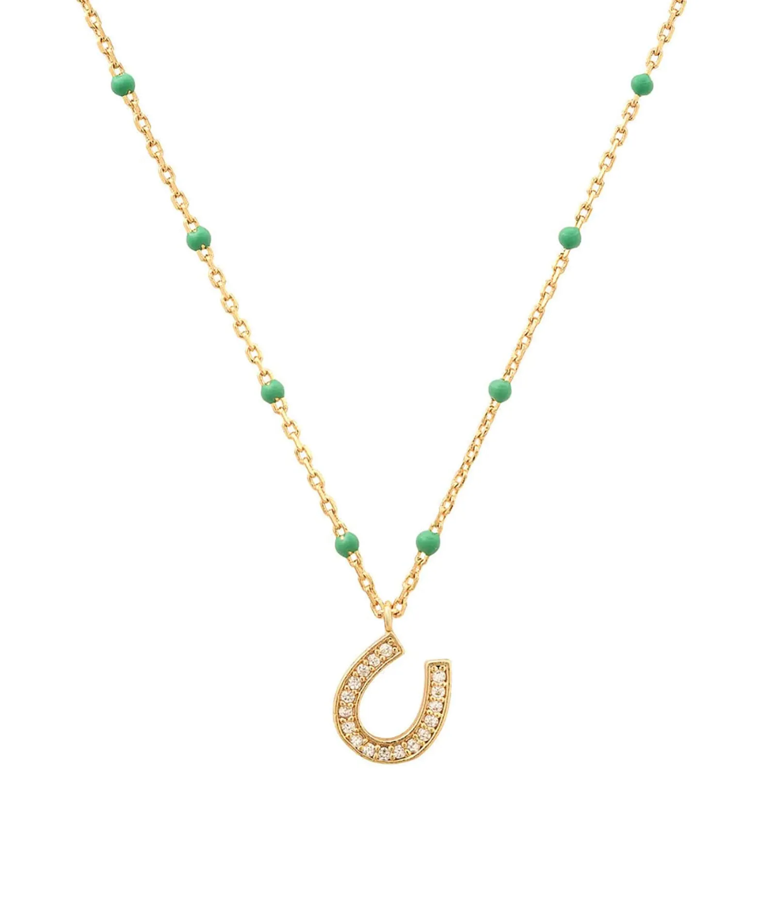 TAI Enamel Green Beaded Horseshoe Necklace