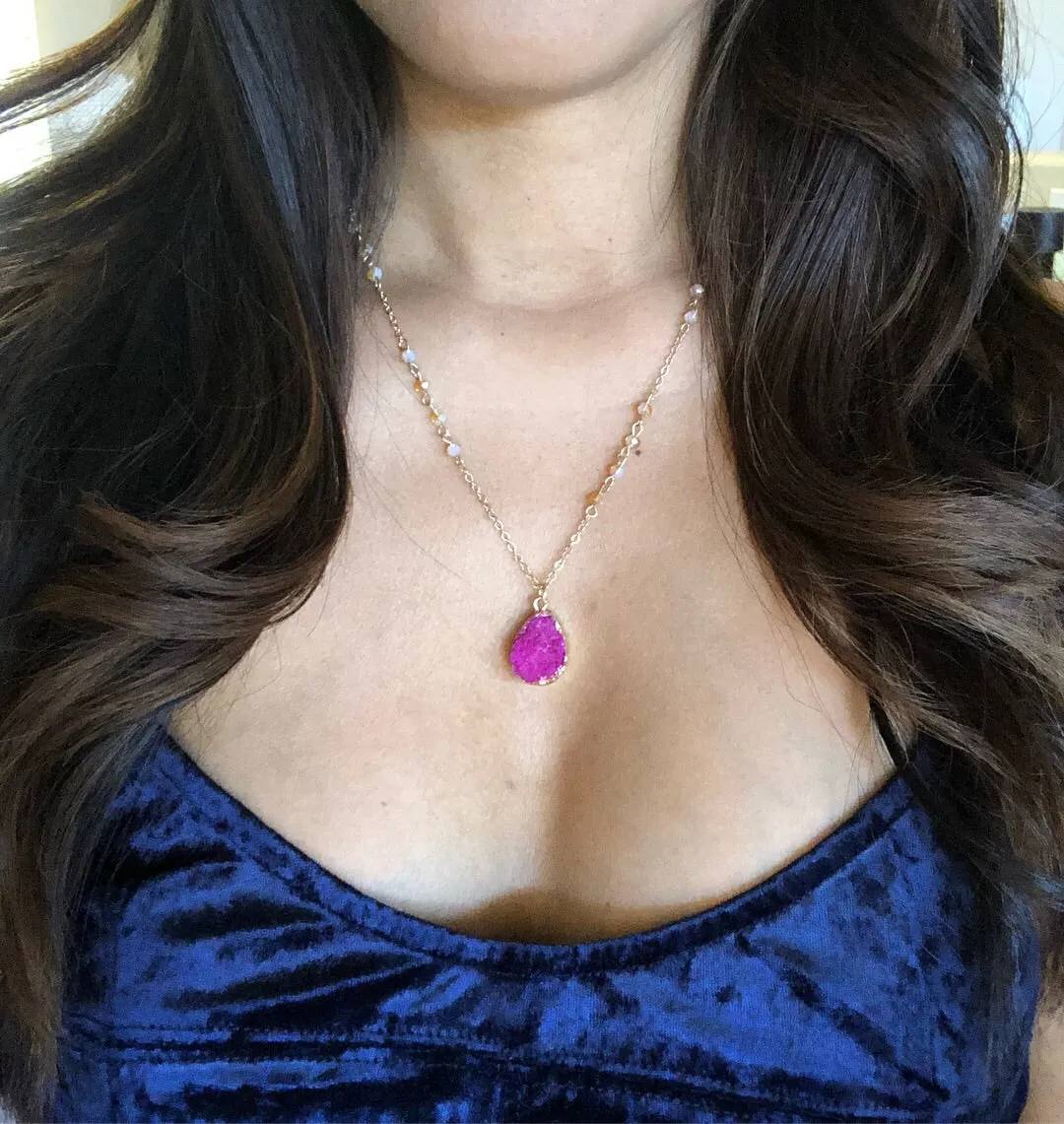 Taylor Druzy Teardrop Delicate Necklace