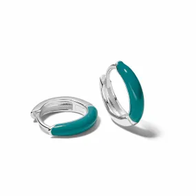 Teal Huggie Hoop Earrings Sterling Silver