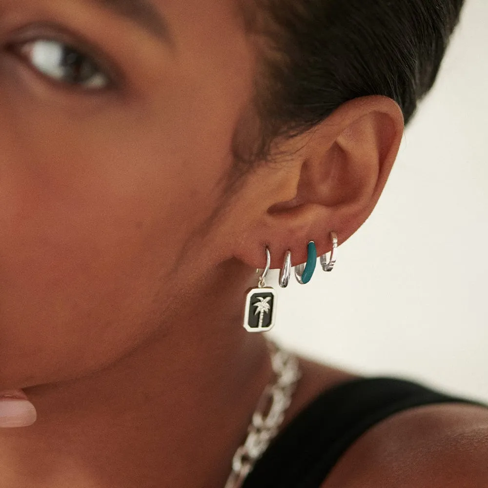 Teal Huggie Hoop Earrings Sterling Silver