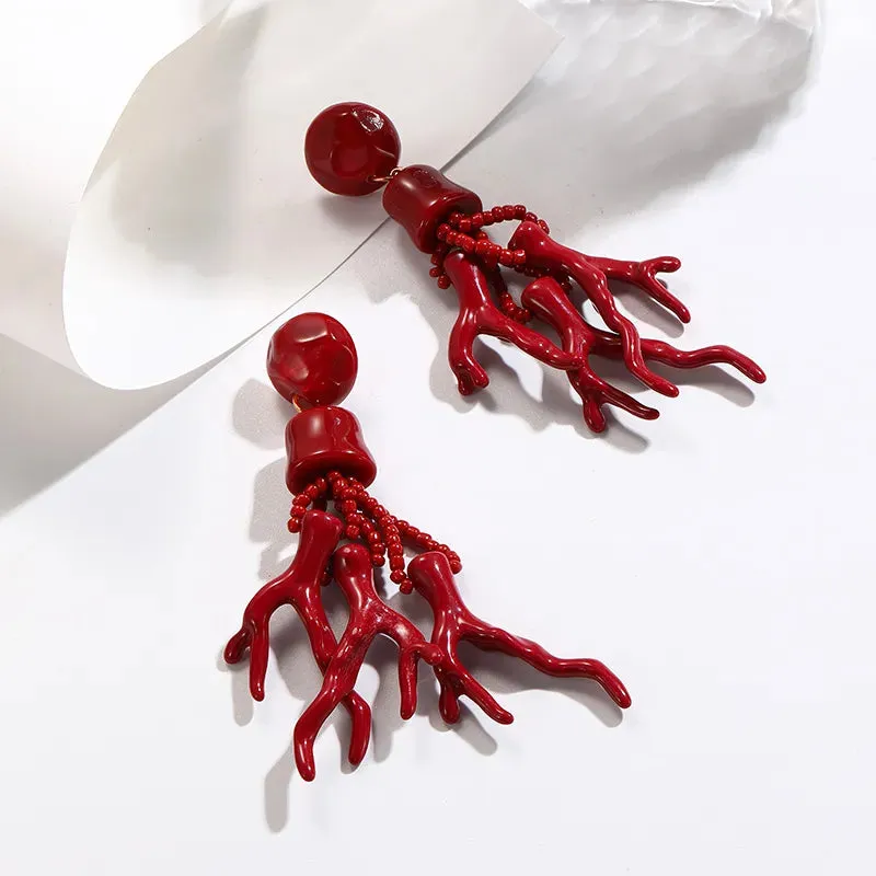 TEEK - Beaded Coral Drop Earrings