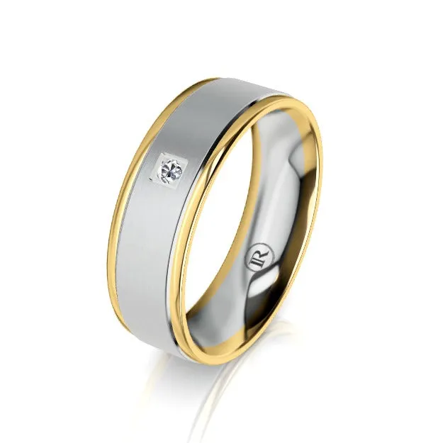 The Kingsley Two Tone White Gold Centered Diamond Mens Wedding Ring