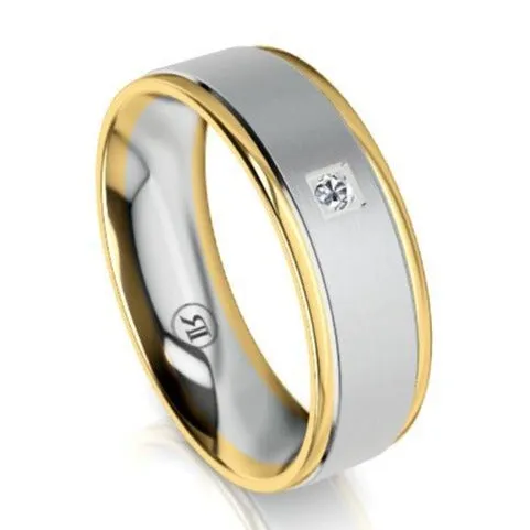 The Kingsley Two Tone White Gold Centered Diamond Mens Wedding Ring