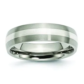 Titanium and Silver Wedding Band Matte Finish in 6mm