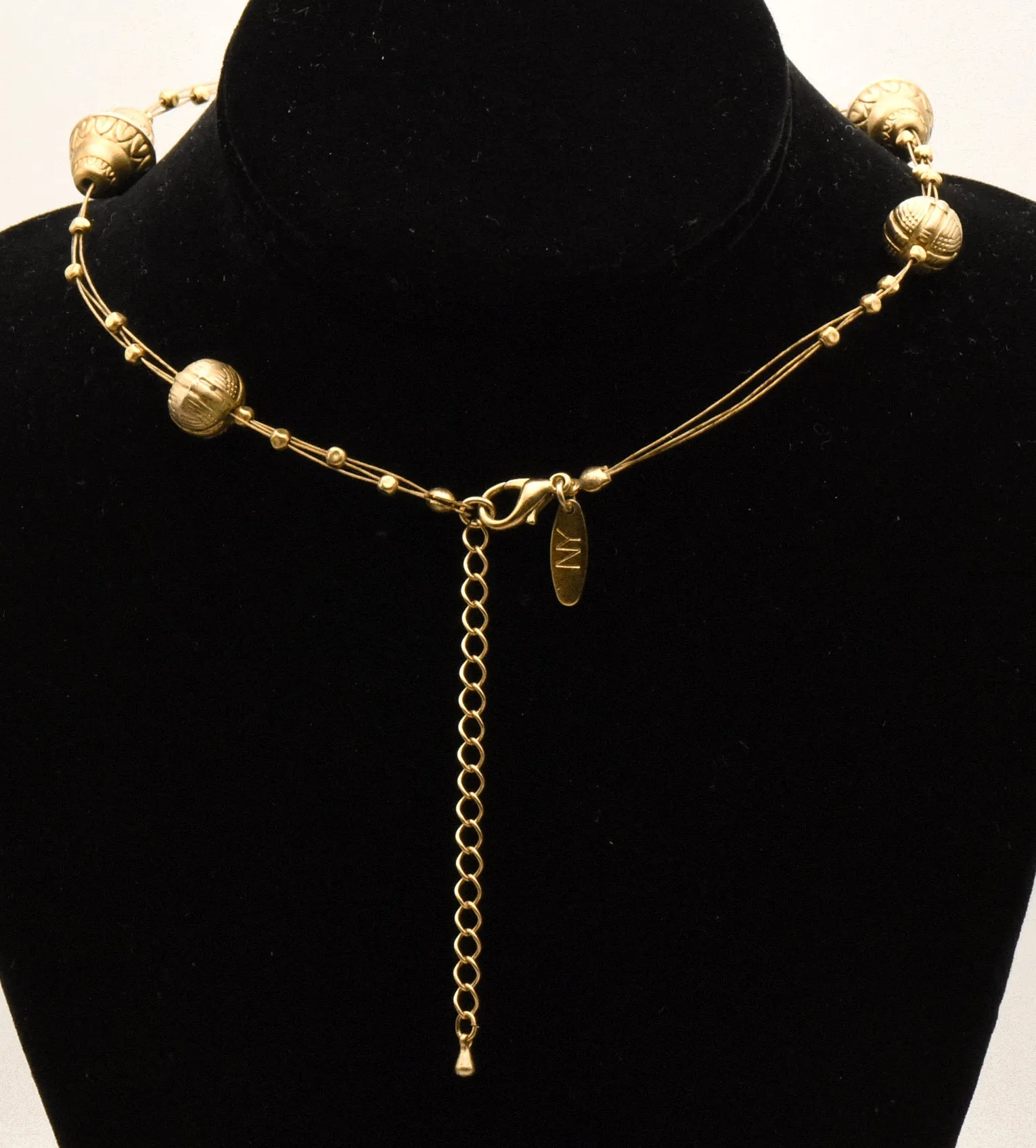 Triple Cable Gold Tone Beaded Station Necklace