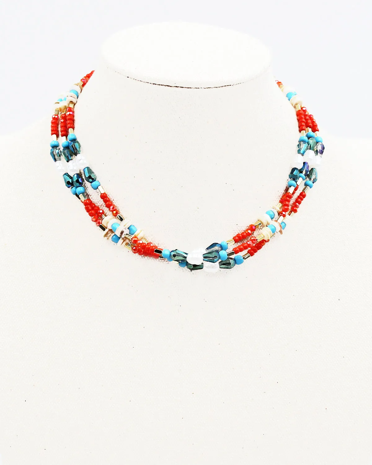 Triple Layered Mixed Bead Necklace