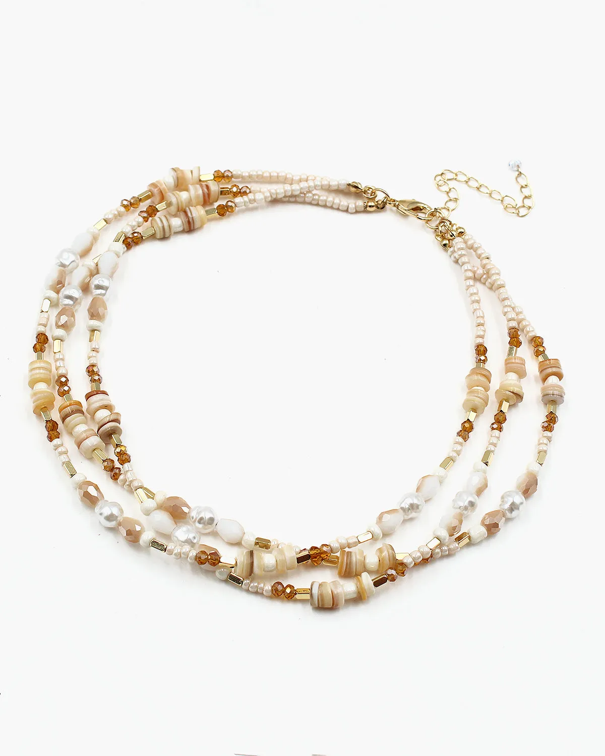 Triple Layered Mixed Bead Necklace