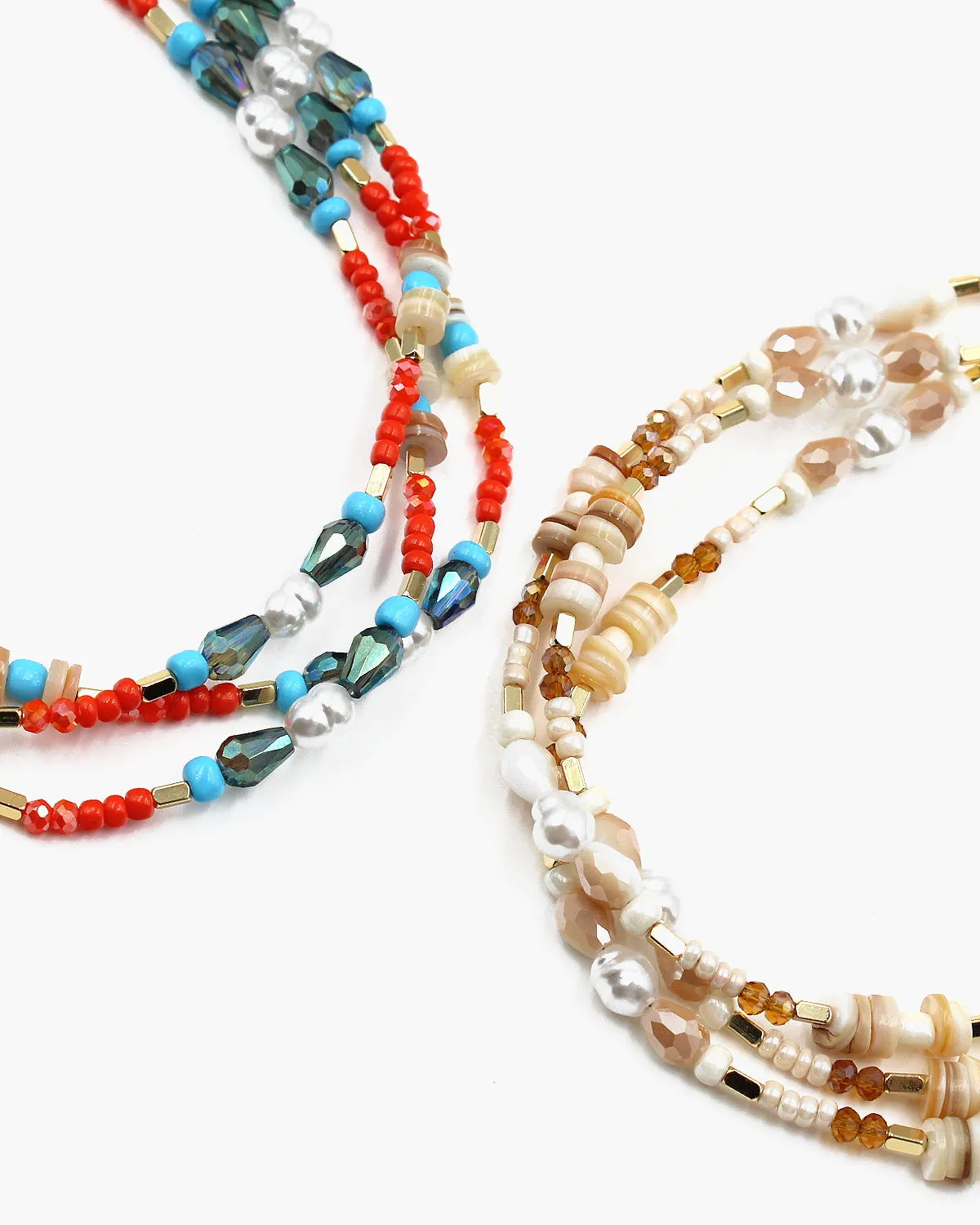 Triple Layered Mixed Bead Necklace