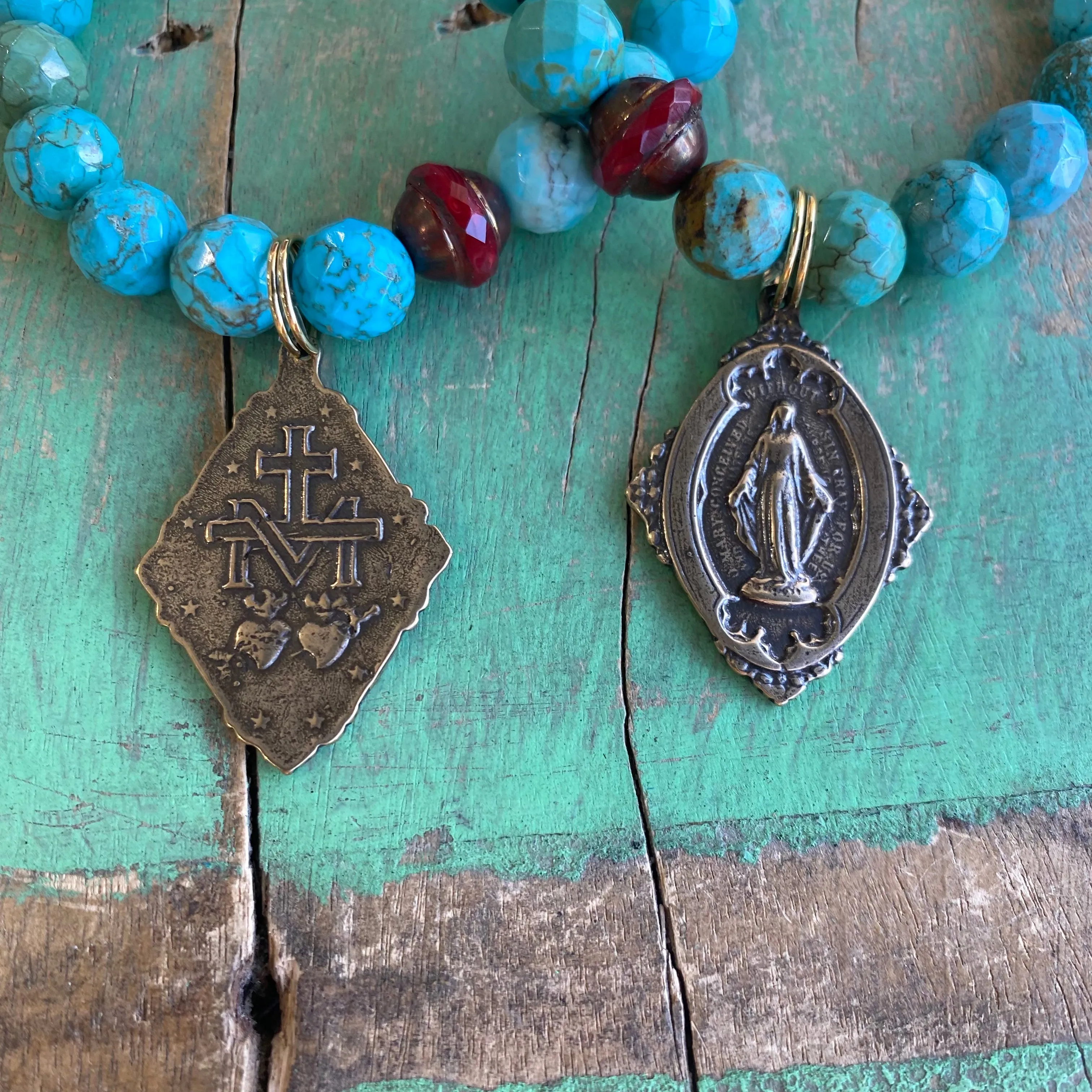 Turquoise Howlite Miraculous Medal Bracelet