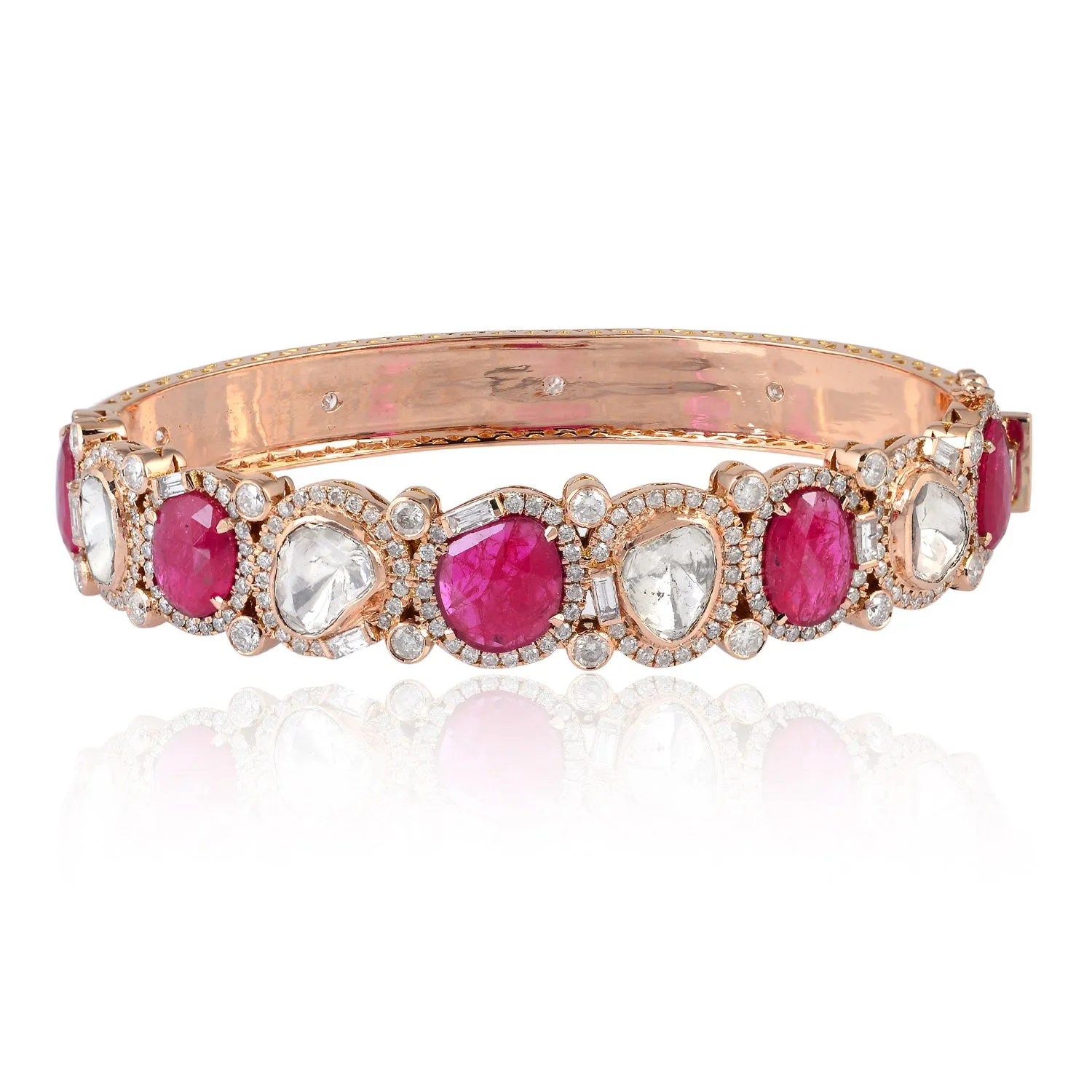 Uncut Diamond Slice Ruby July Birthstone Designer Bracelet Made In 18K Rose Gold For Her