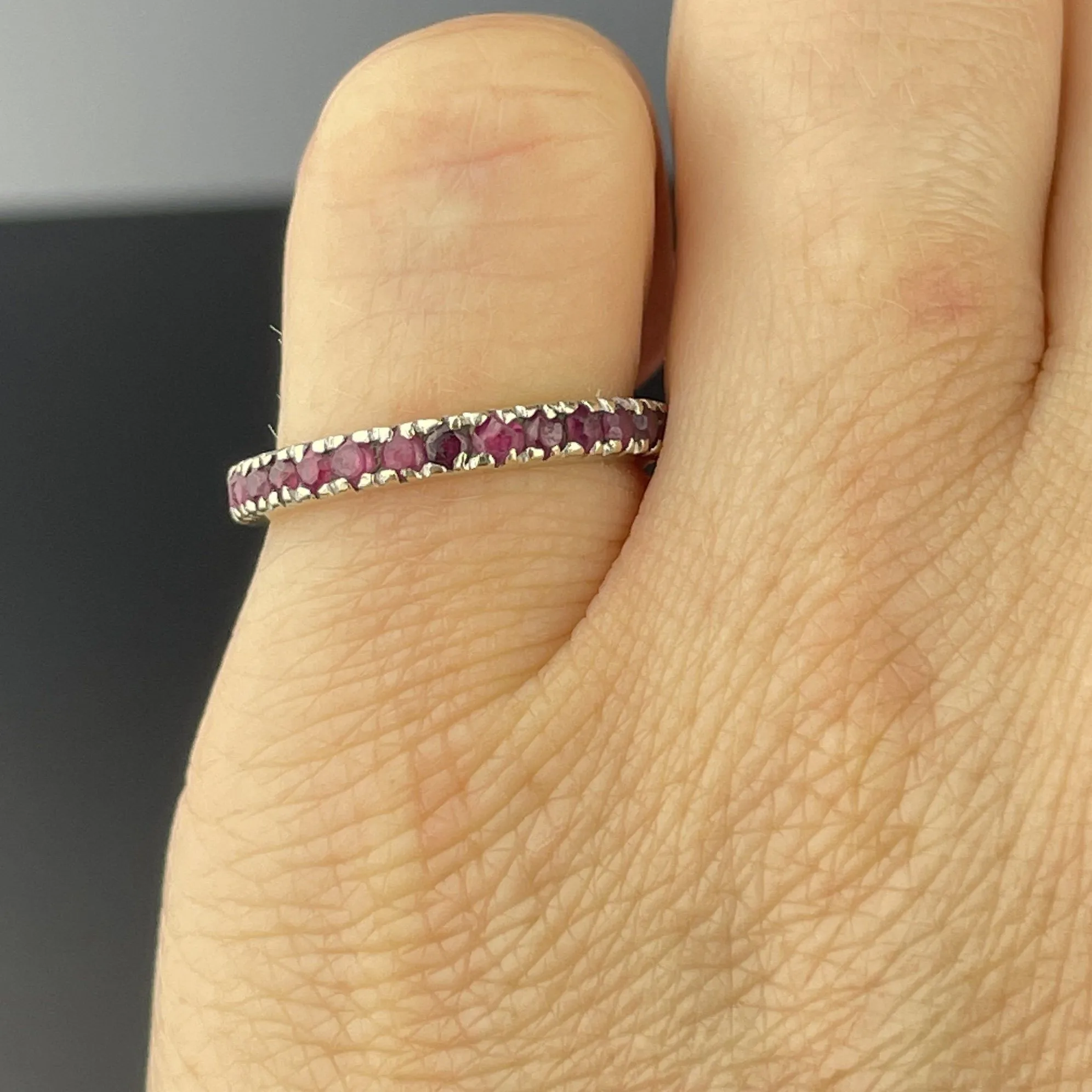 Vintage 14K White Gold Natural Ruby Eternity Ring