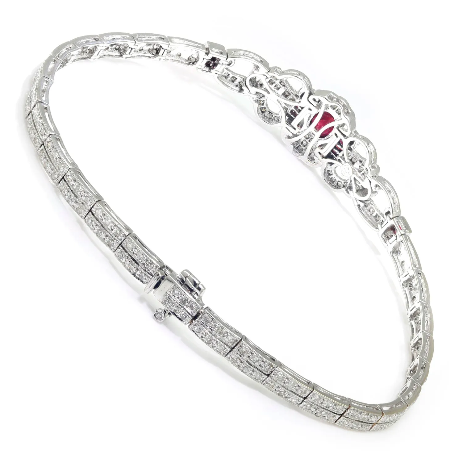 Vintage Art Deco Style Ruby Bracelet with Diamonds White Gold