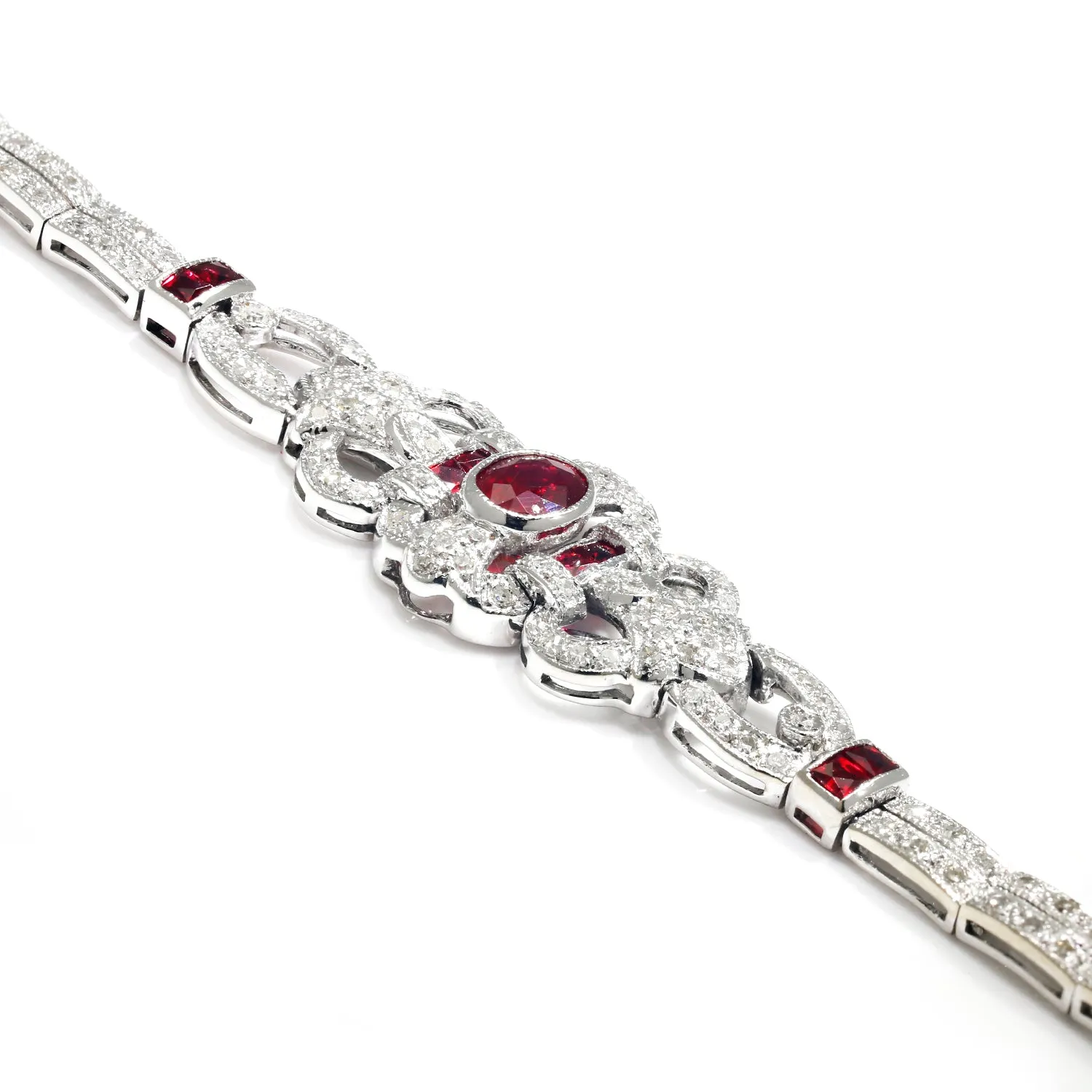 Vintage Art Deco Style Ruby Bracelet with Diamonds White Gold