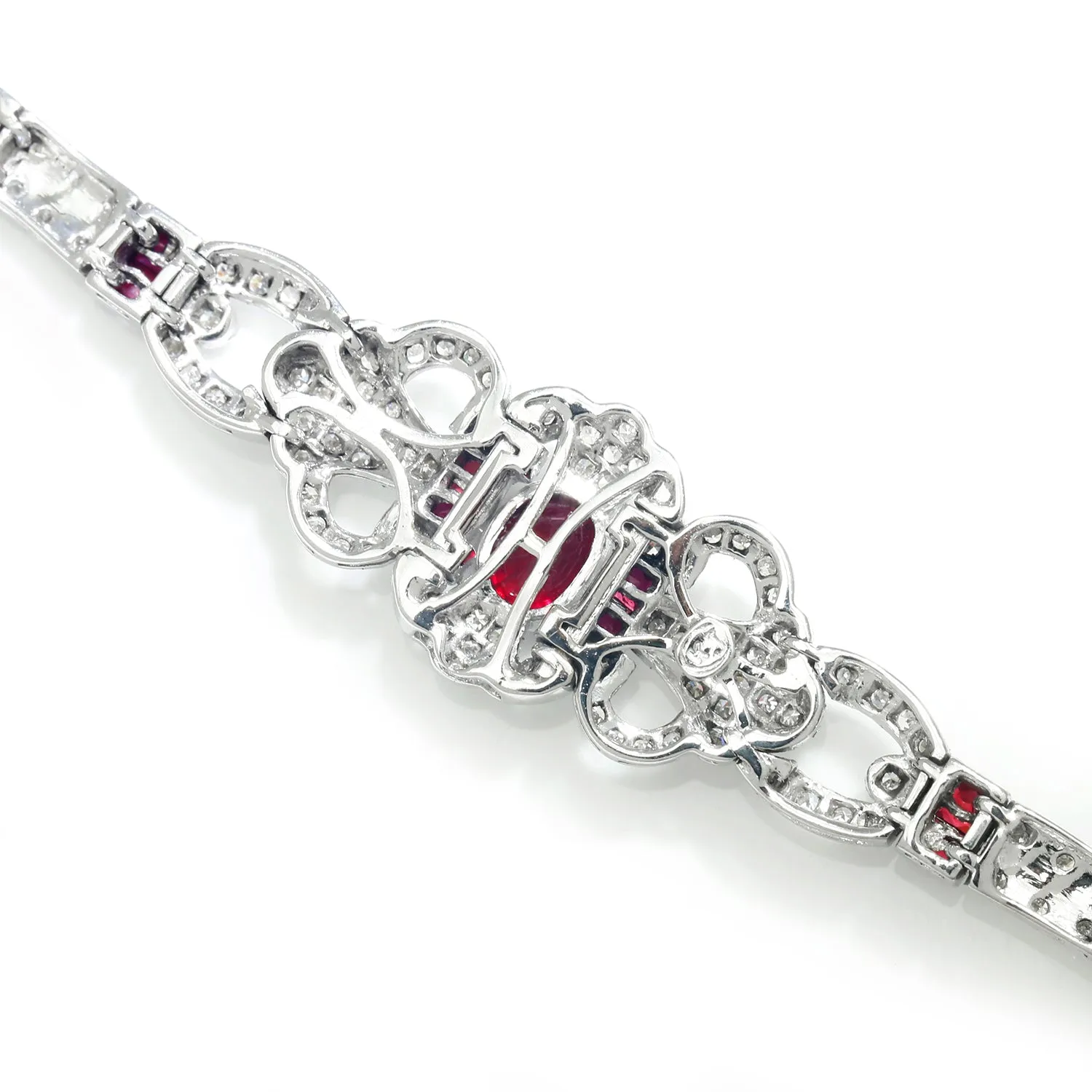 Vintage Art Deco Style Ruby Bracelet with Diamonds White Gold