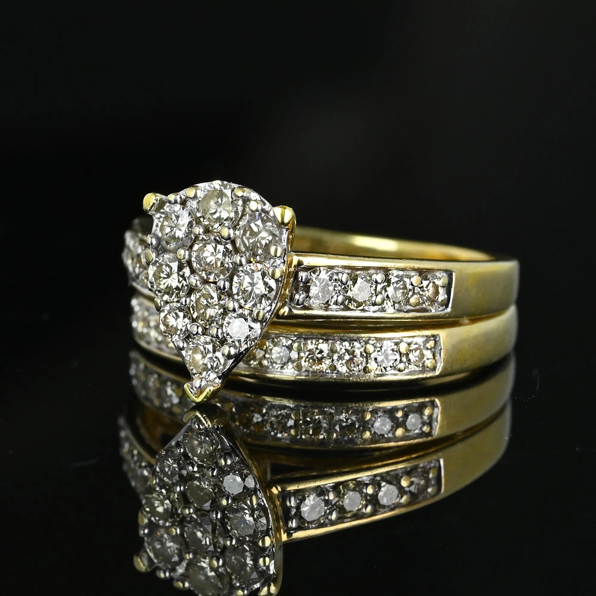 Vintage Gold Diamond Engagement Wedding Ring Set