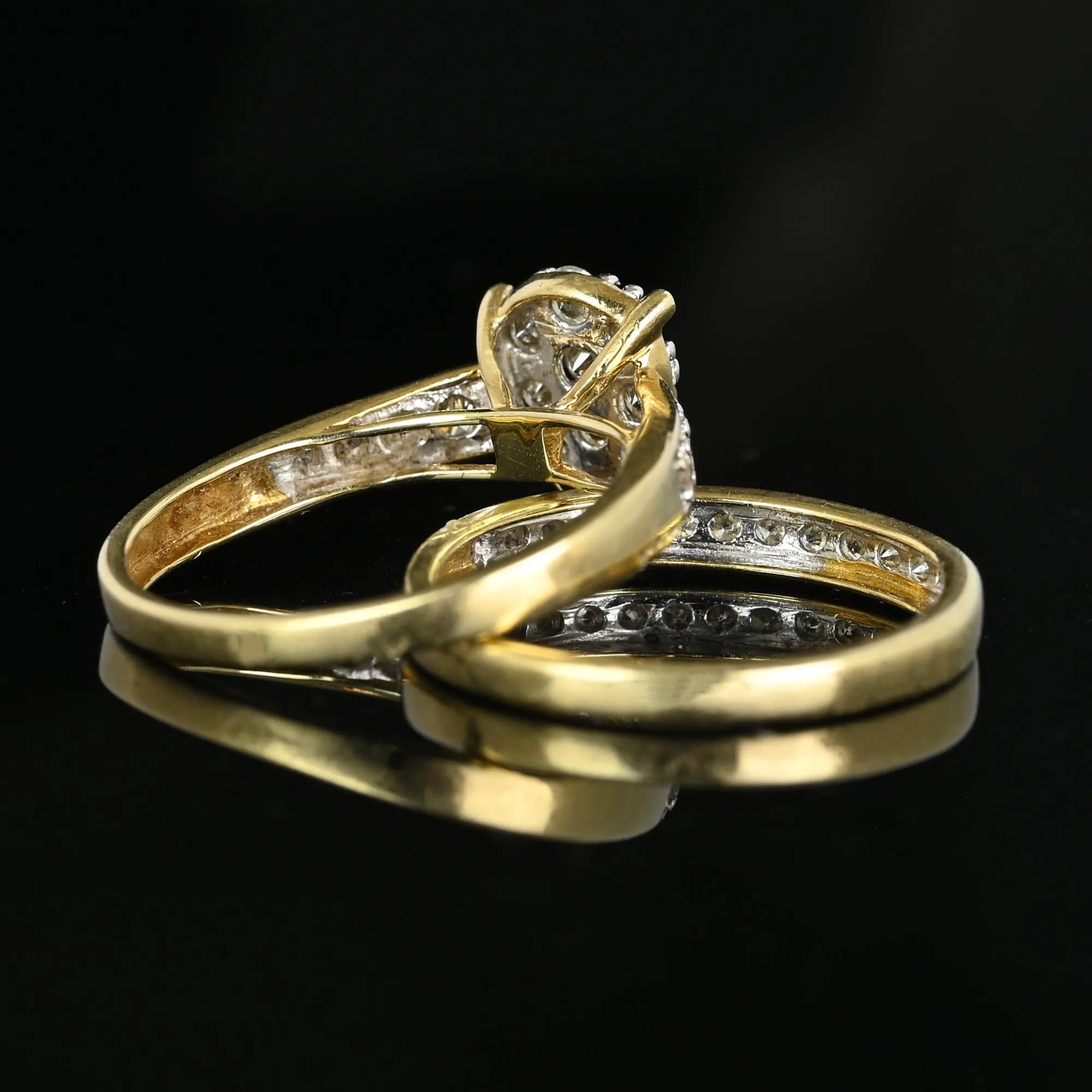 Vintage Gold Diamond Engagement Wedding Ring Set