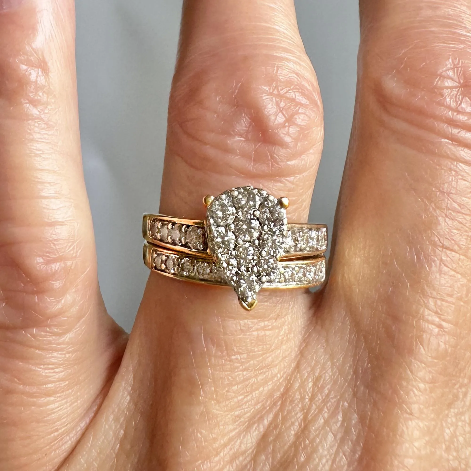 Vintage Gold Diamond Engagement Wedding Ring Set