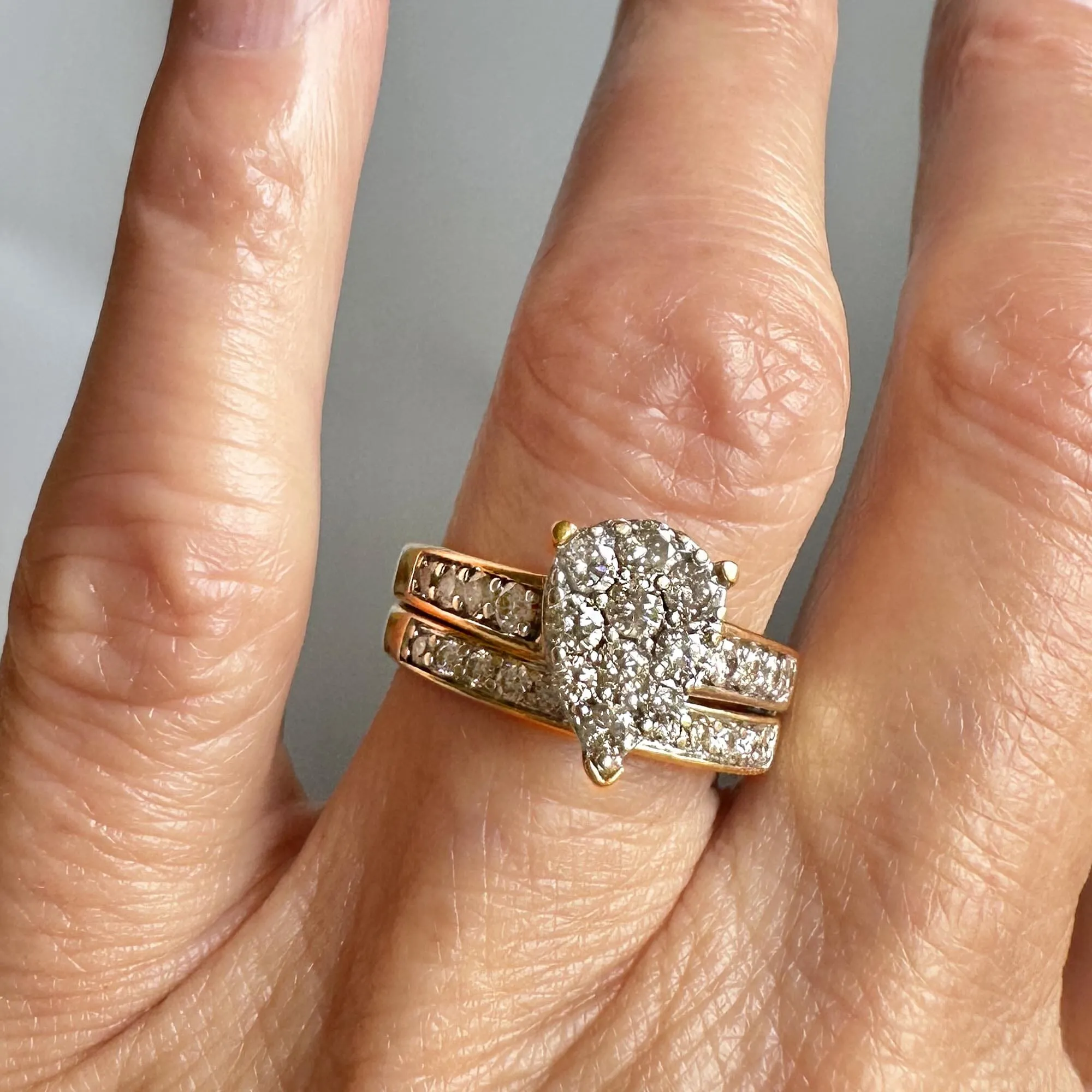 Vintage Gold Diamond Engagement Wedding Ring Set