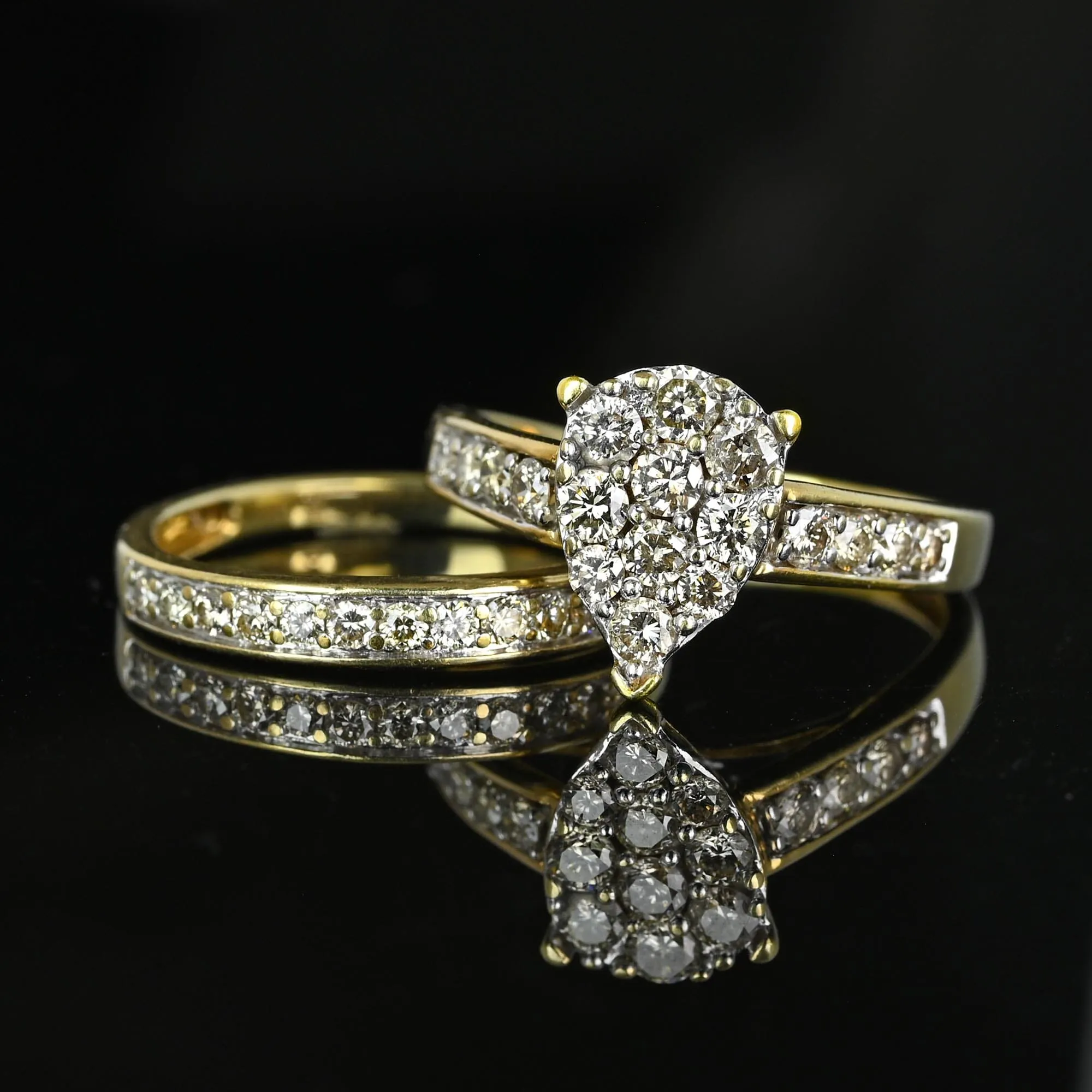 Vintage Gold Diamond Engagement Wedding Ring Set