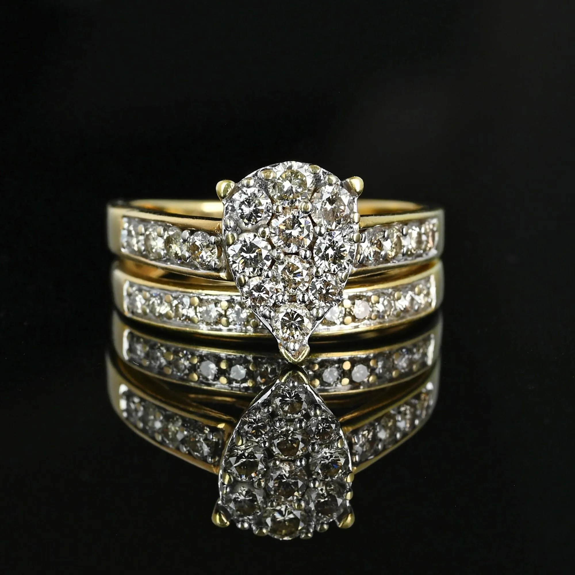 Vintage Gold Diamond Engagement Wedding Ring Set