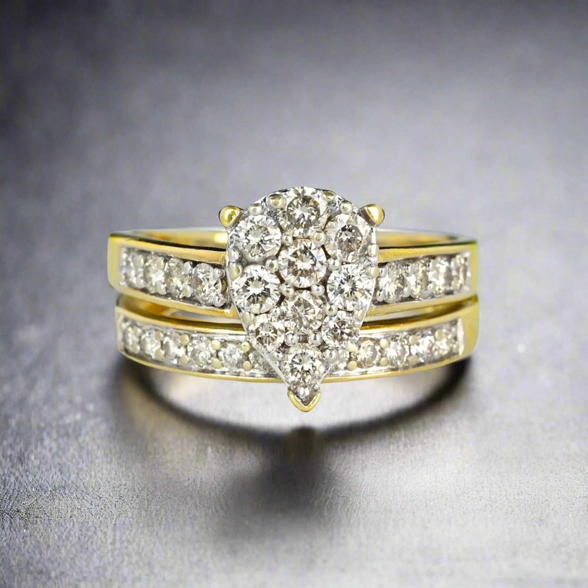 Vintage Gold Diamond Engagement Wedding Ring Set