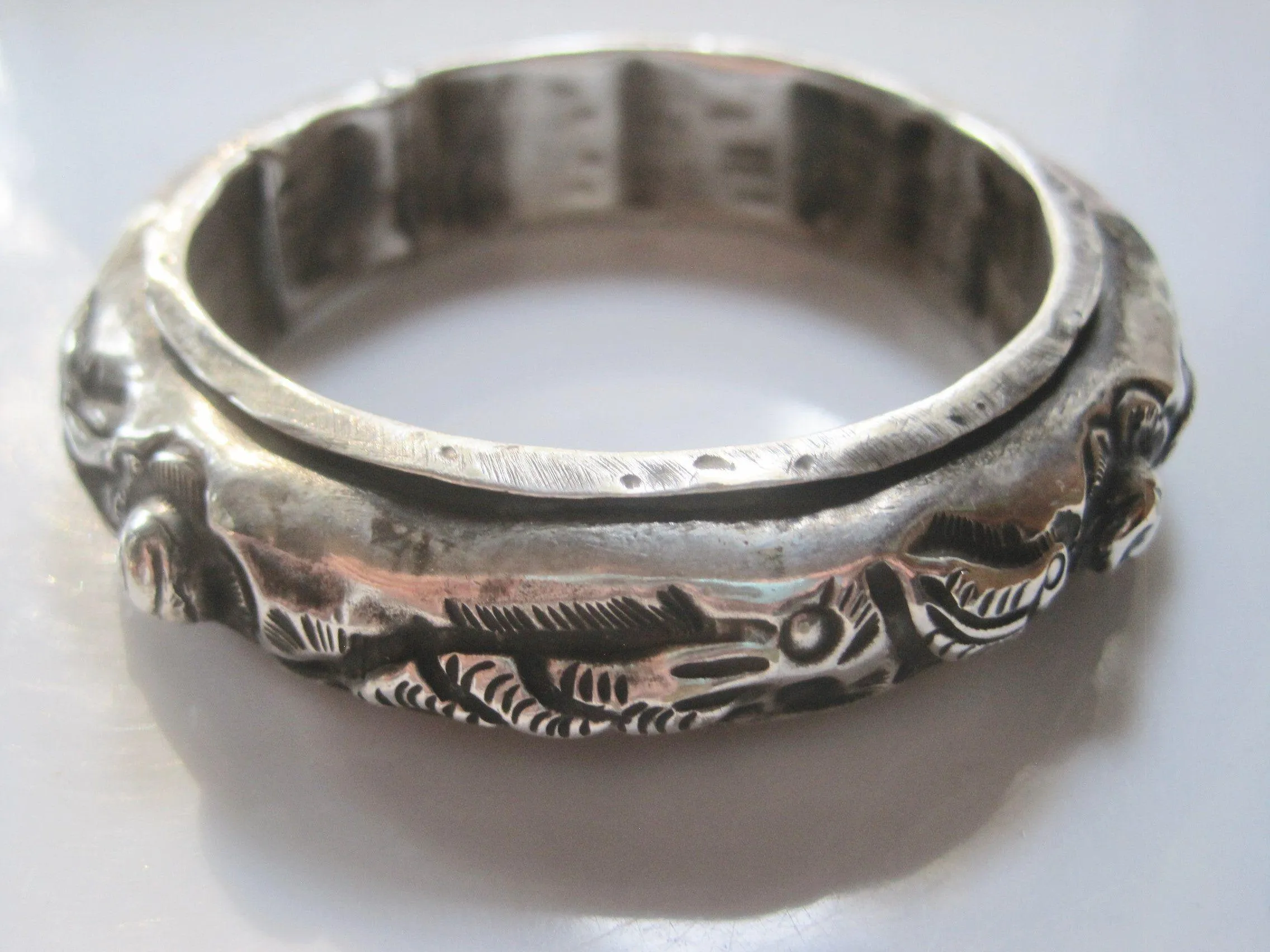 Vintage Miao Chinese Minority Silver Bracelet with Fish Motif