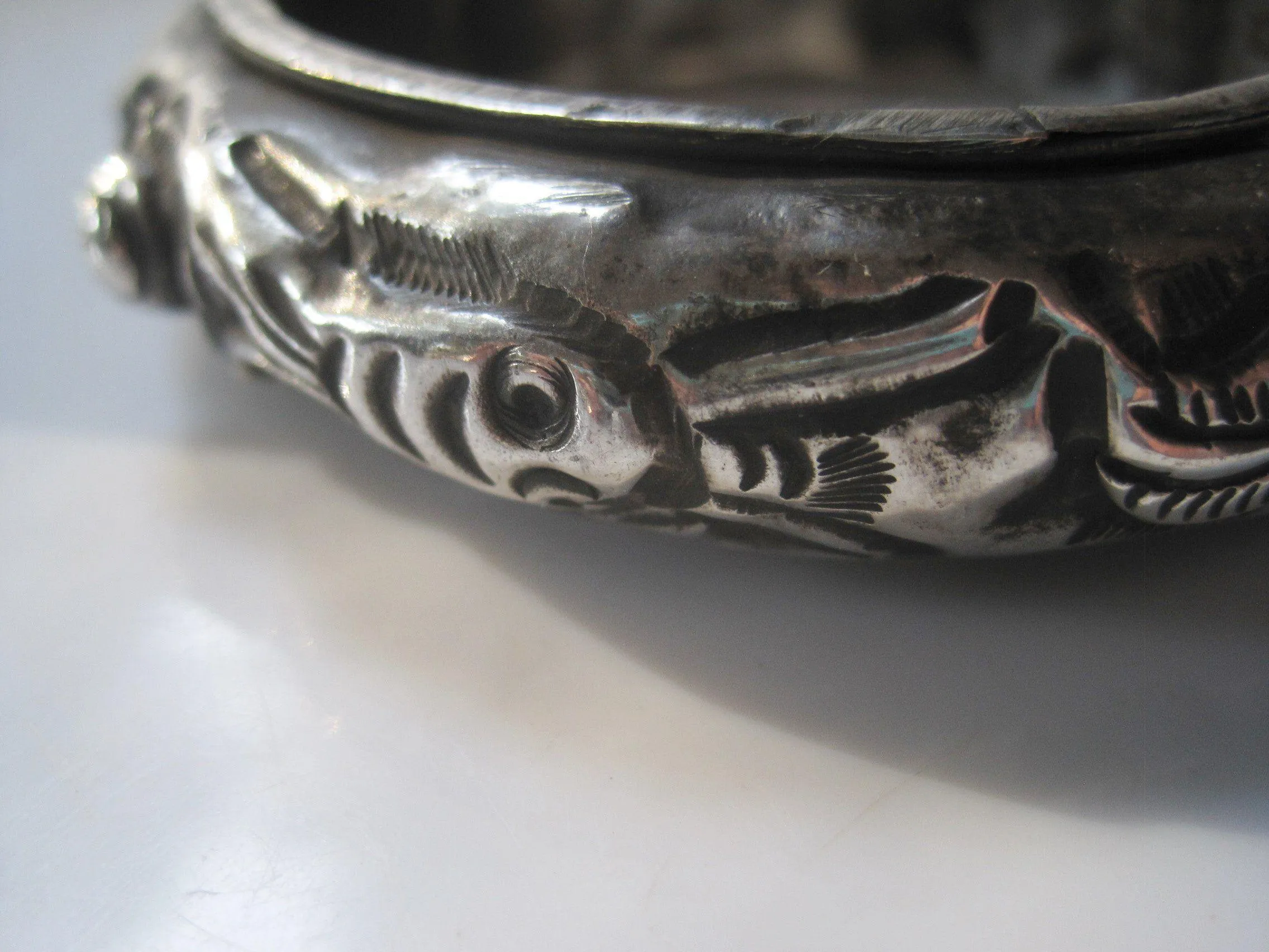 Vintage Miao Chinese Minority Silver Bracelet with Fish Motif