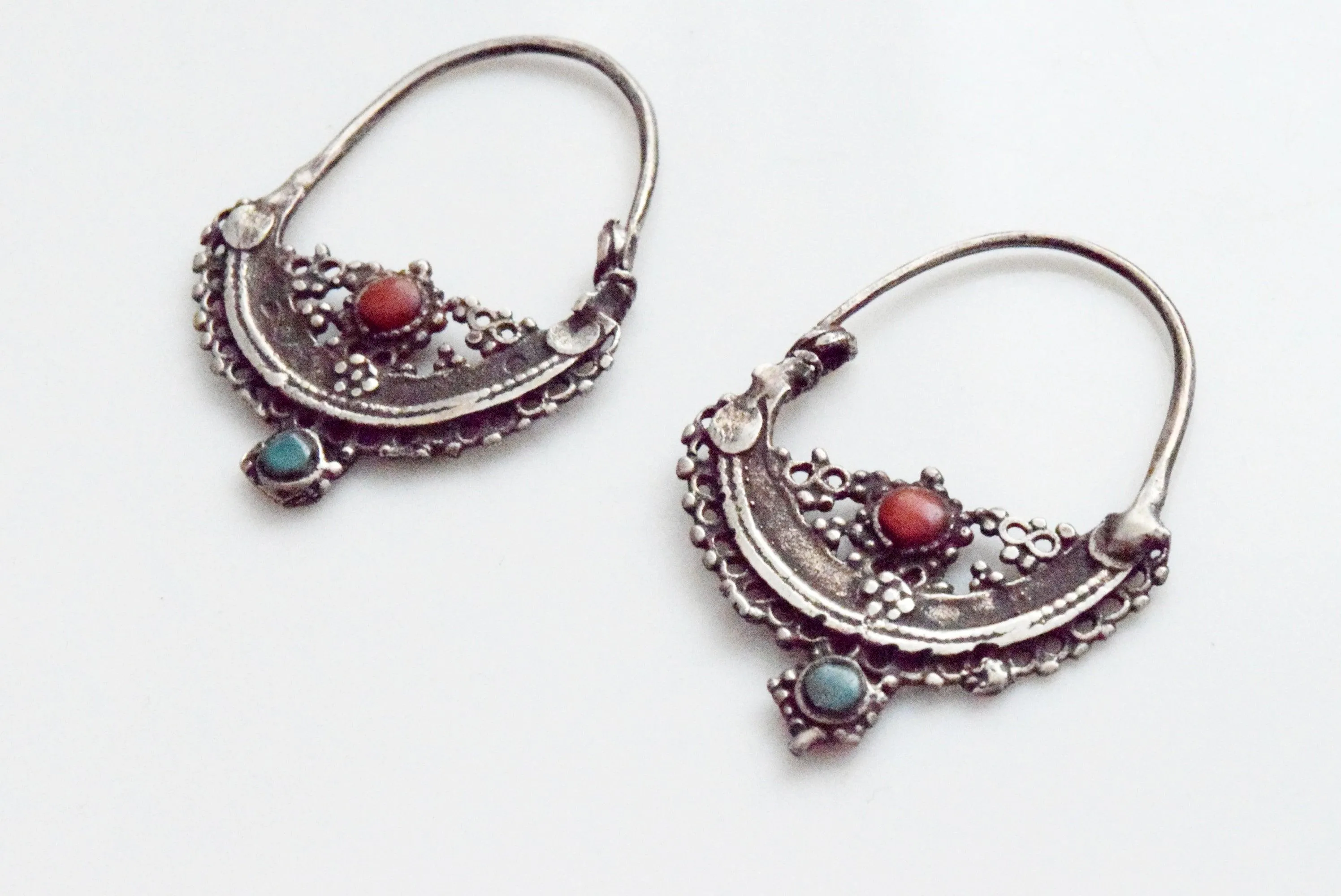 Vintage Silver Pashtun Hoop Earrings