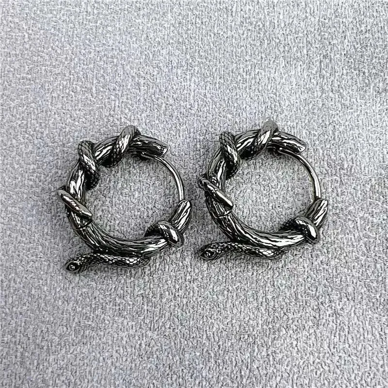 Vintage Snake Tangled Plant Vines Earrings Gothic Black Mamba Viper Hypoallergenic Earrings Men\'s Biker Rock Rap Jewelry Gift