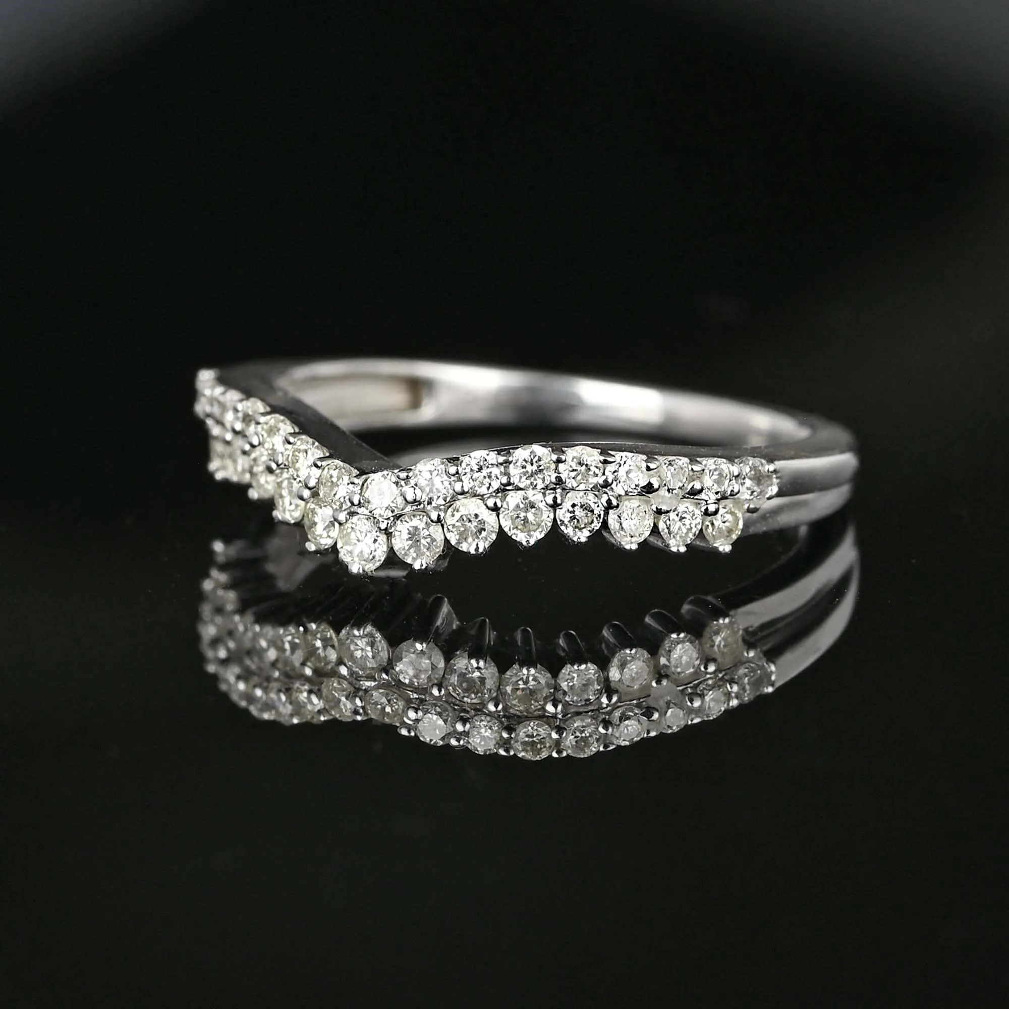 White Gold Double Row Chevron Diamond Ring Band