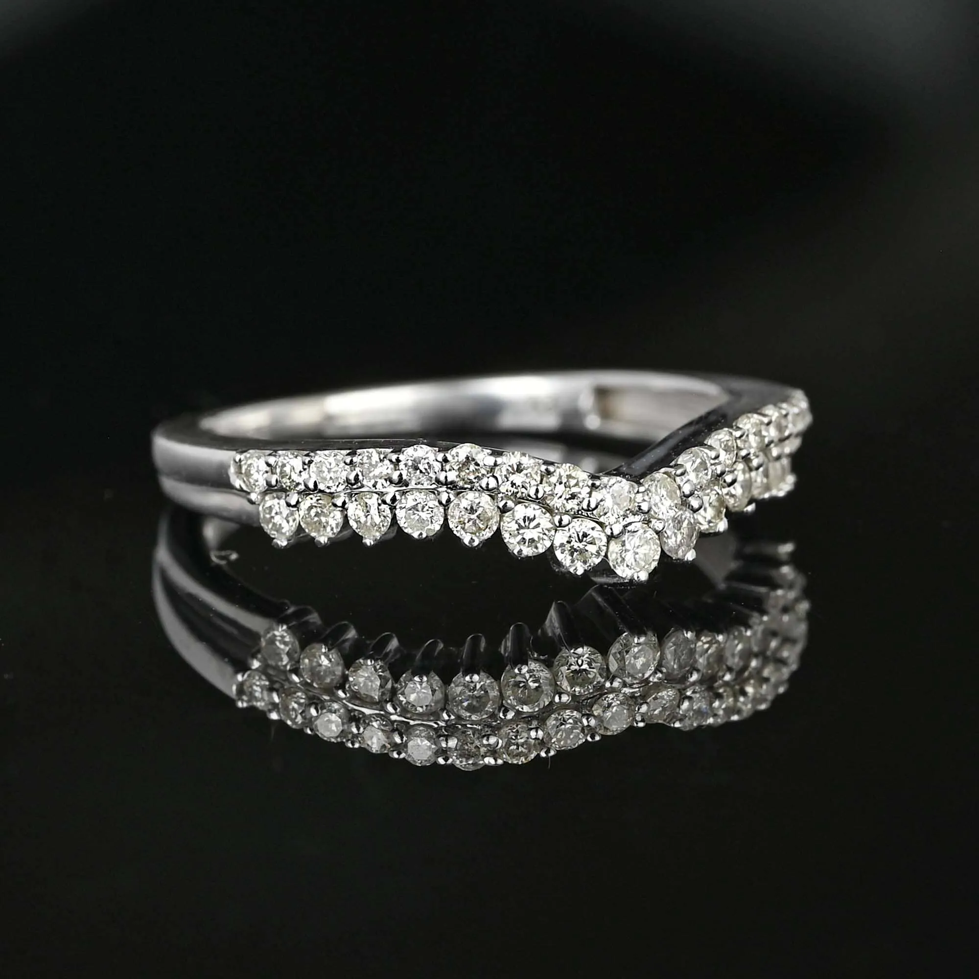 White Gold Double Row Chevron Diamond Ring Band